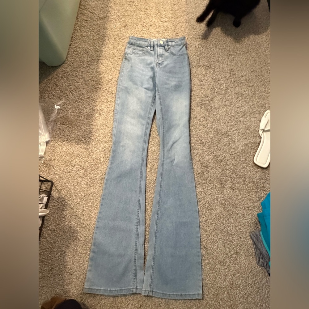Fashion Nova Light Blue High-Rise Flare Jeans